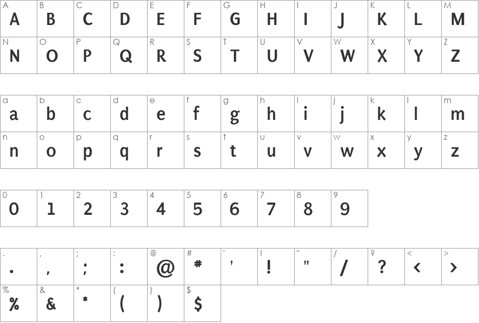 Puritan 2.0 font character map preview