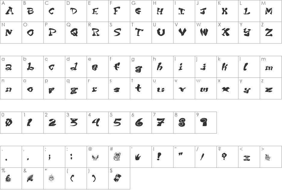 Purple Tentacle PD font character map preview