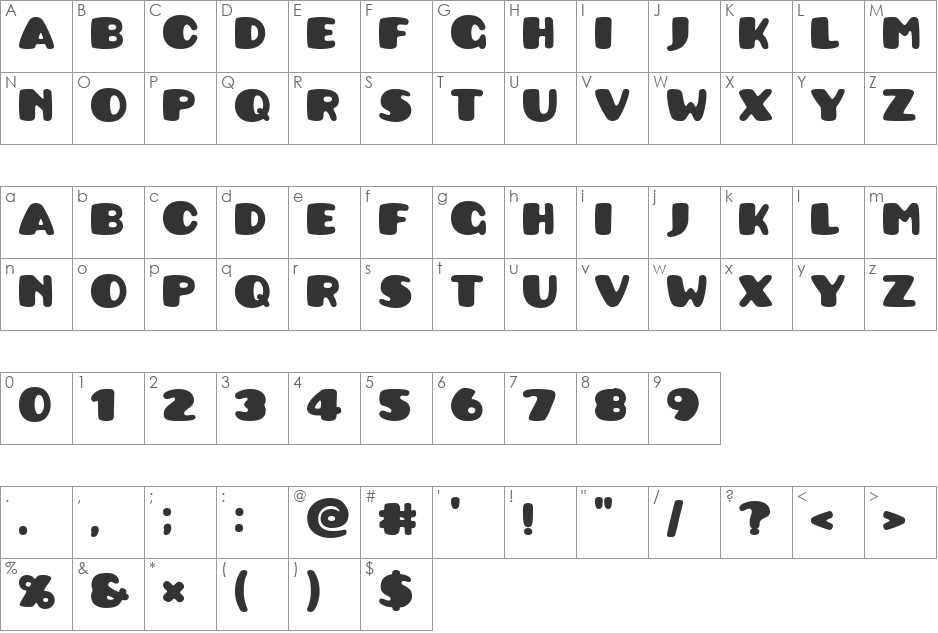 Pusab font character map preview