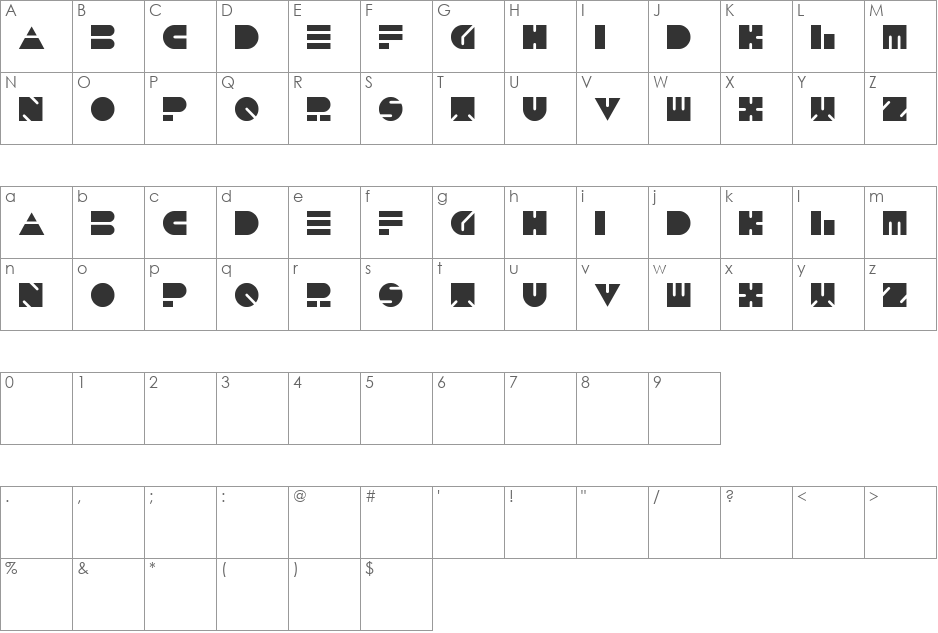 PUSH THE BUTTON font character map preview