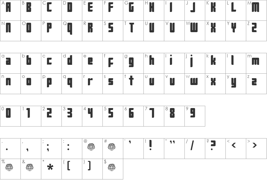 Push2Black font character map preview