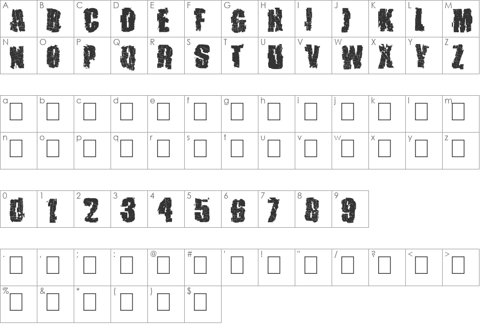PUSHER font character map preview