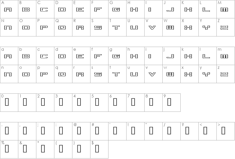 pusher font character map preview