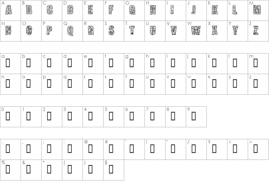 Pustule font character map preview