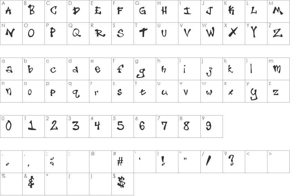 Put Another One In font character map preview