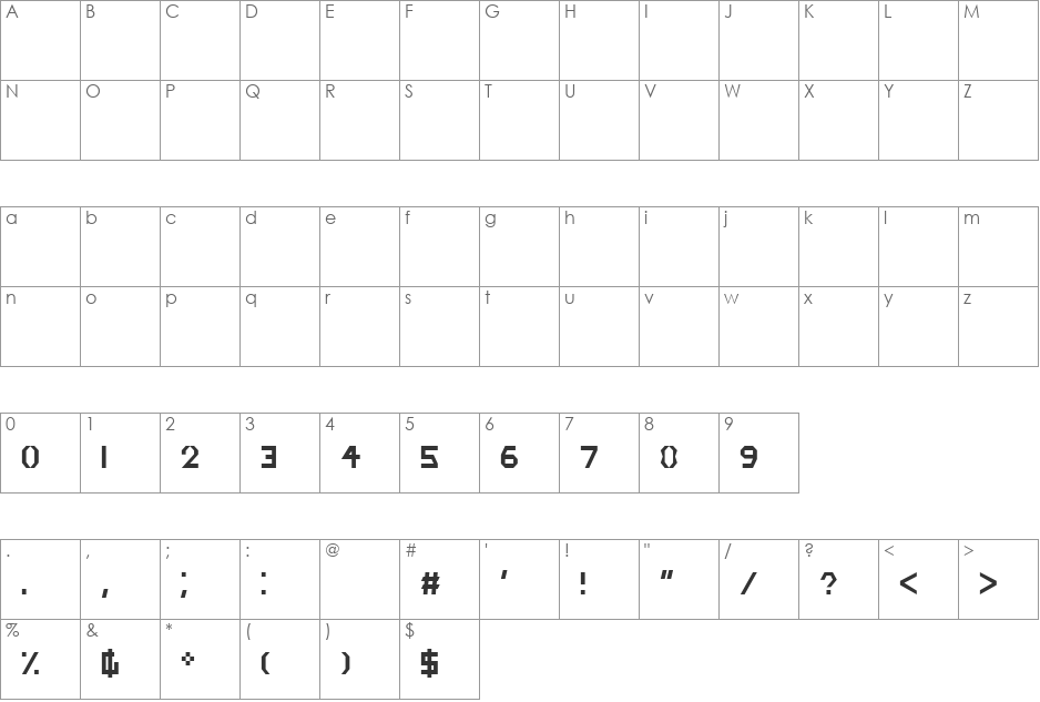 Putch font character map preview