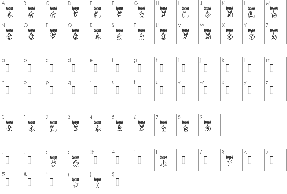 PW CHRISTMAS TINSEL font character map preview