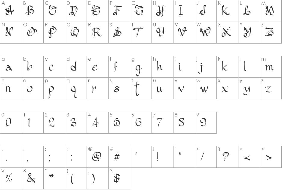 PW Gothic Style font character map preview