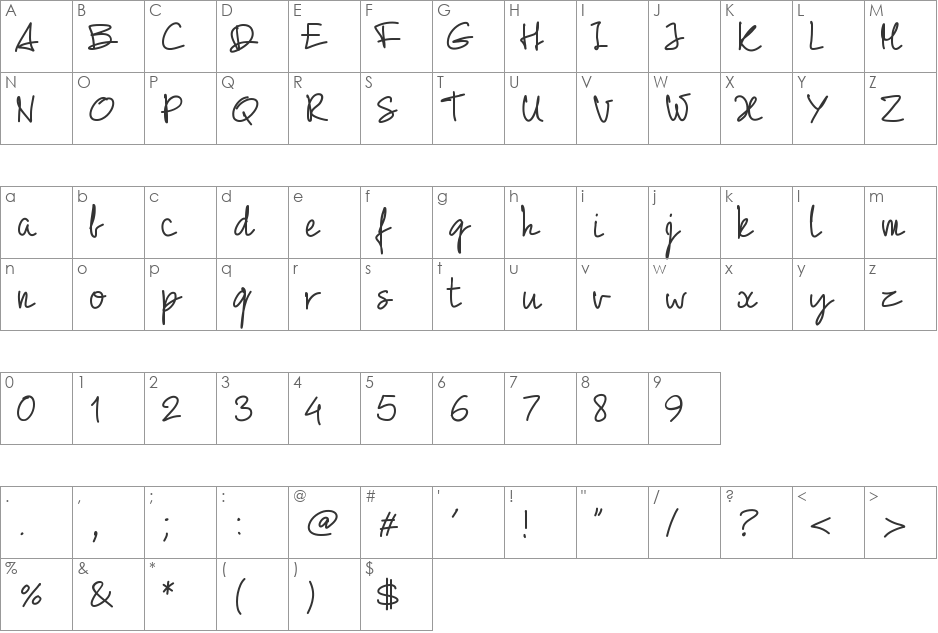 PW01Script font character map preview