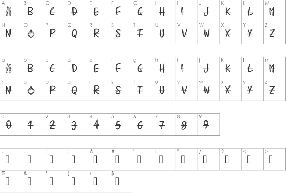 PWBarbecue font character map preview