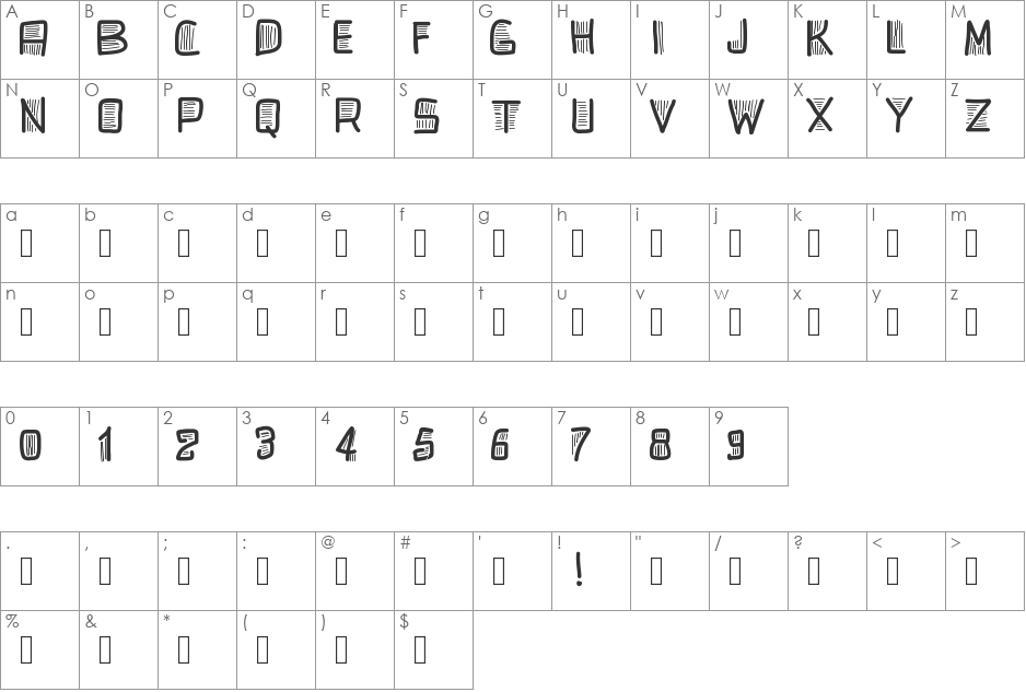 PWBeardfont font character map preview