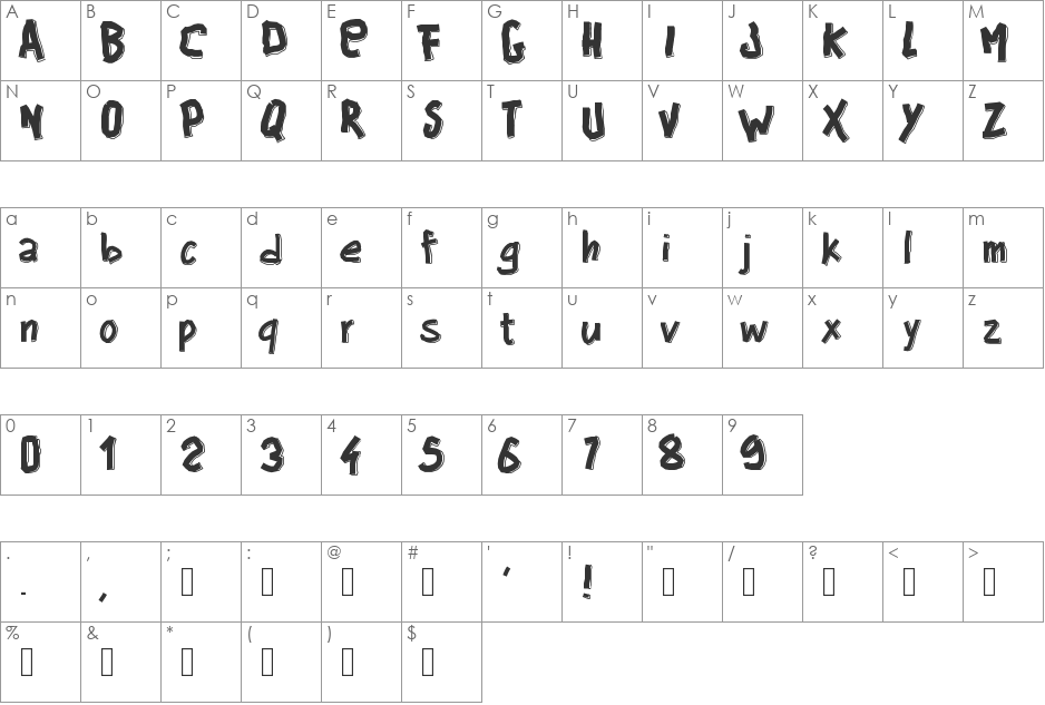 PWBigblocks font character map preview