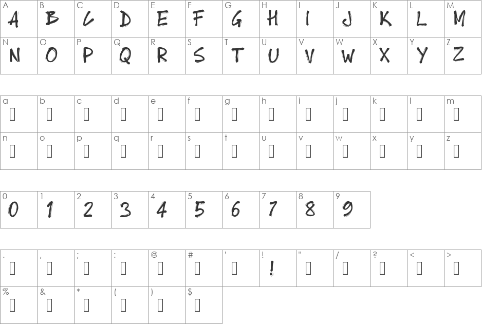 PWBoldToon font character map preview