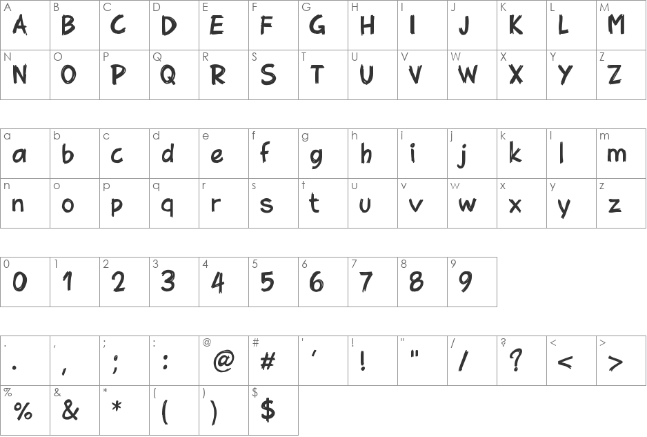 PWBrusheez font character map preview
