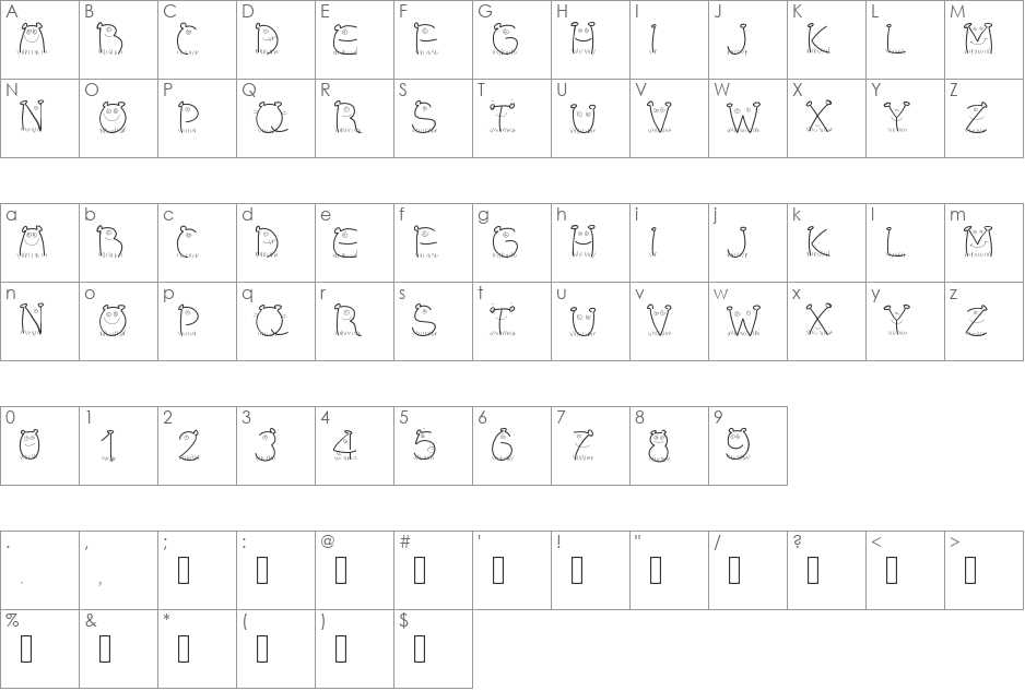 PWChildren font character map preview