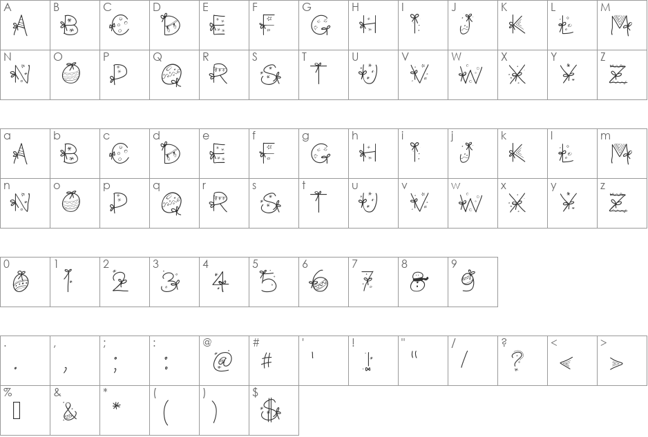 PWChristmasfont font character map preview