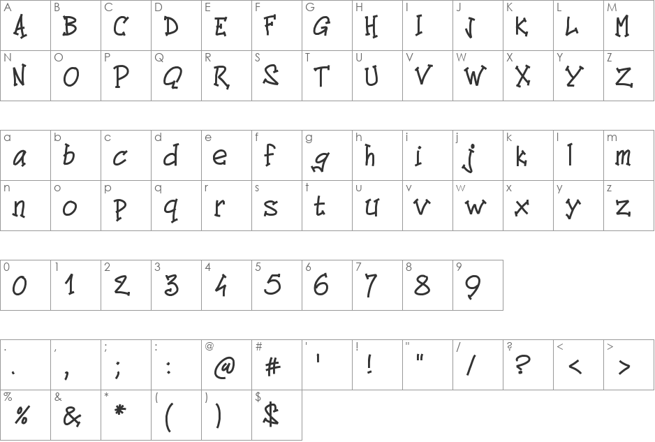 PWComics font character map preview