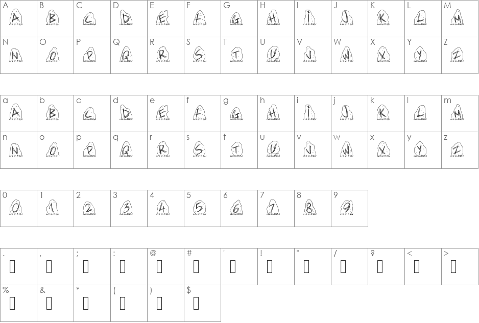 PWDolmen font character map preview