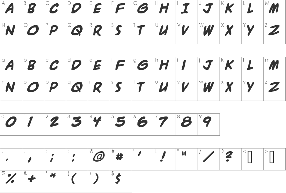 A.C.M.E. Explosive font character map preview