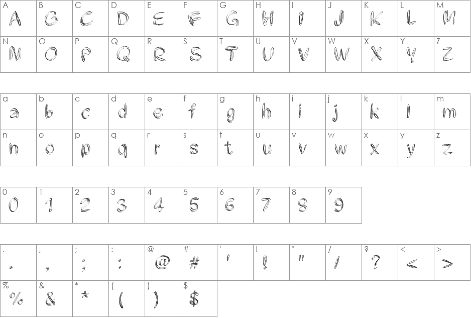 PWFilament font character map preview