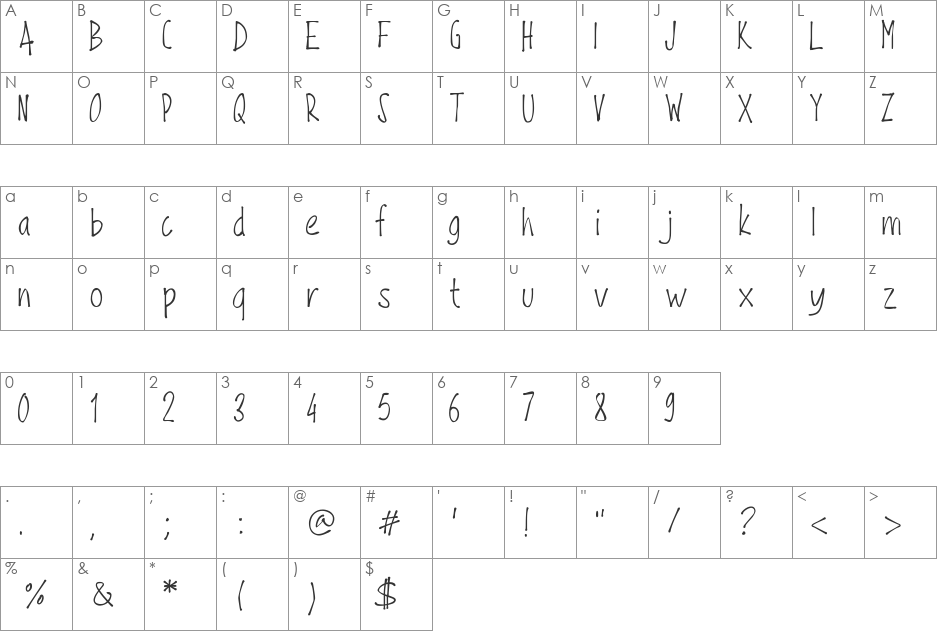 PWFine font character map preview