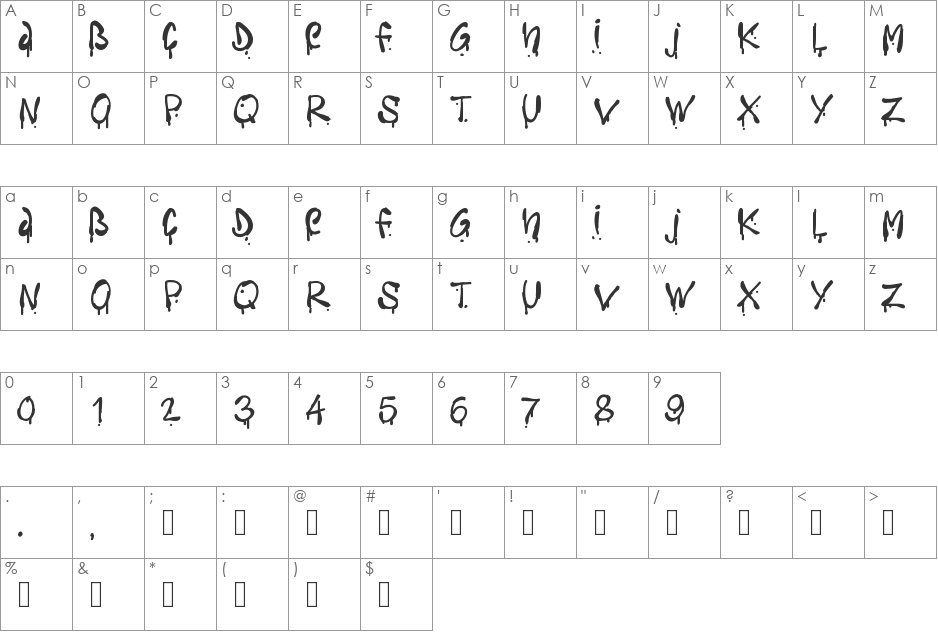 PWFreshpaintings font character map preview