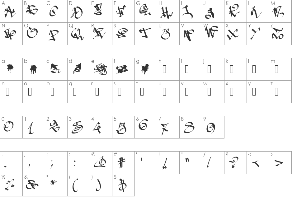 PWGraffiti font character map preview