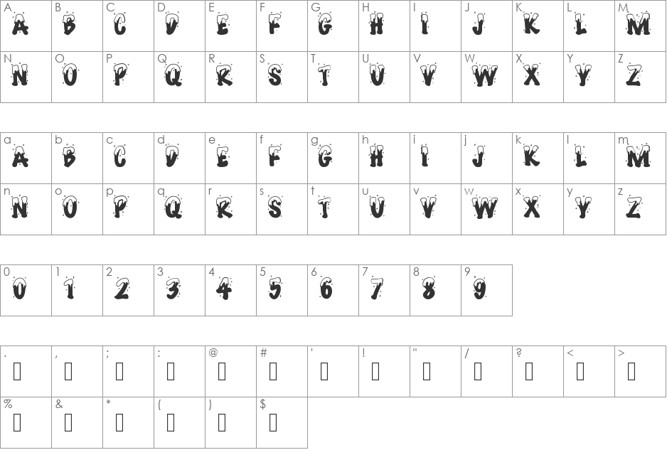 PWHAPPYCHRISTMAS font character map preview