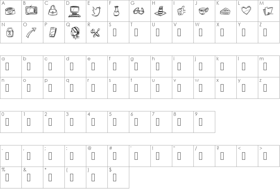 PWIcons font character map preview