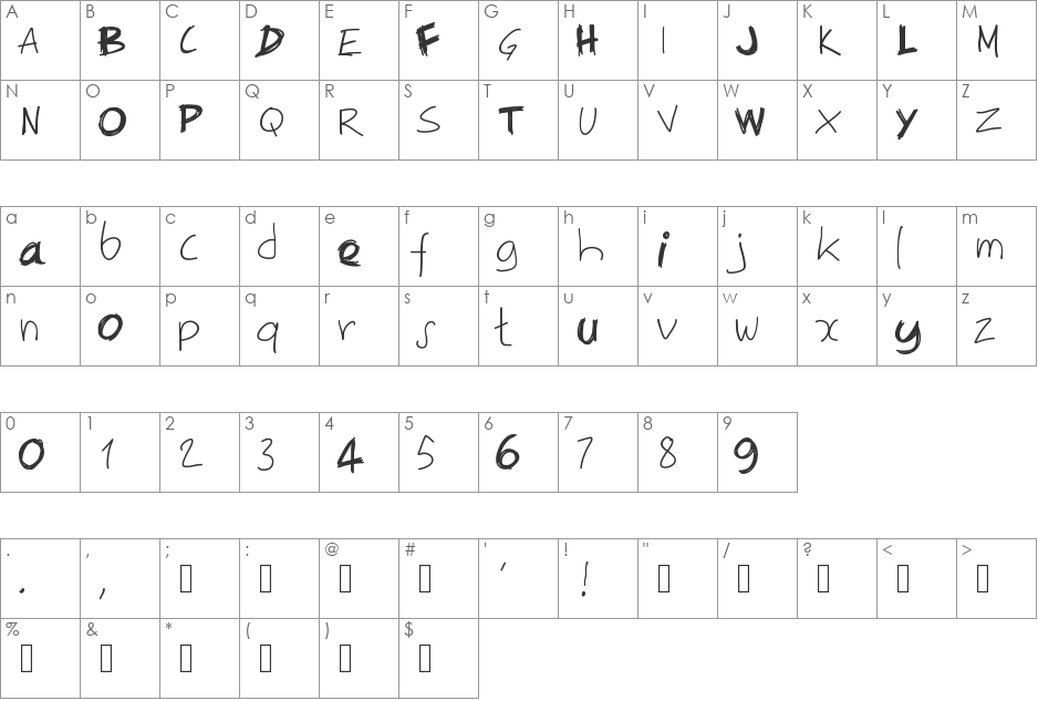 PWIrregular font character map preview