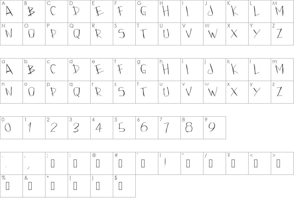 PWJazzy font character map preview