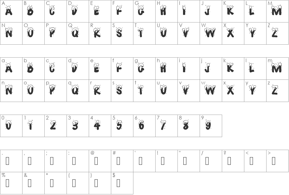 PWJoyeuxNoel font character map preview