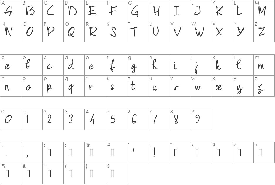 PWJunescript font character map preview