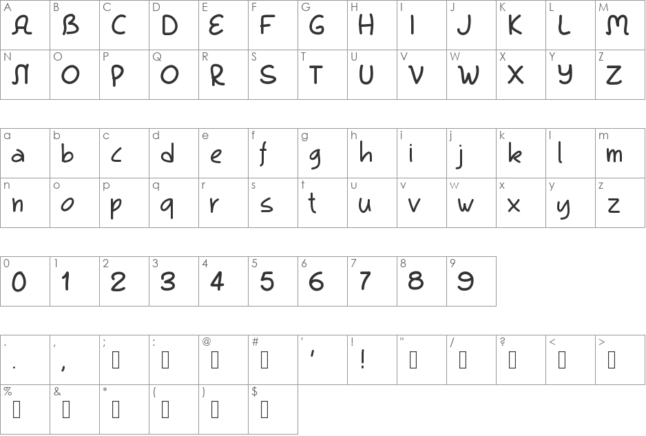 PWKool font character map preview