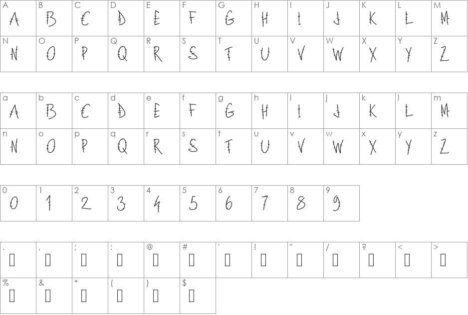 PWLettresbarres font character map preview