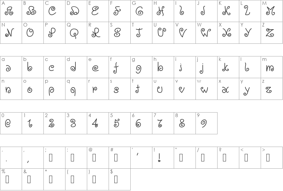 PWLoops font character map preview