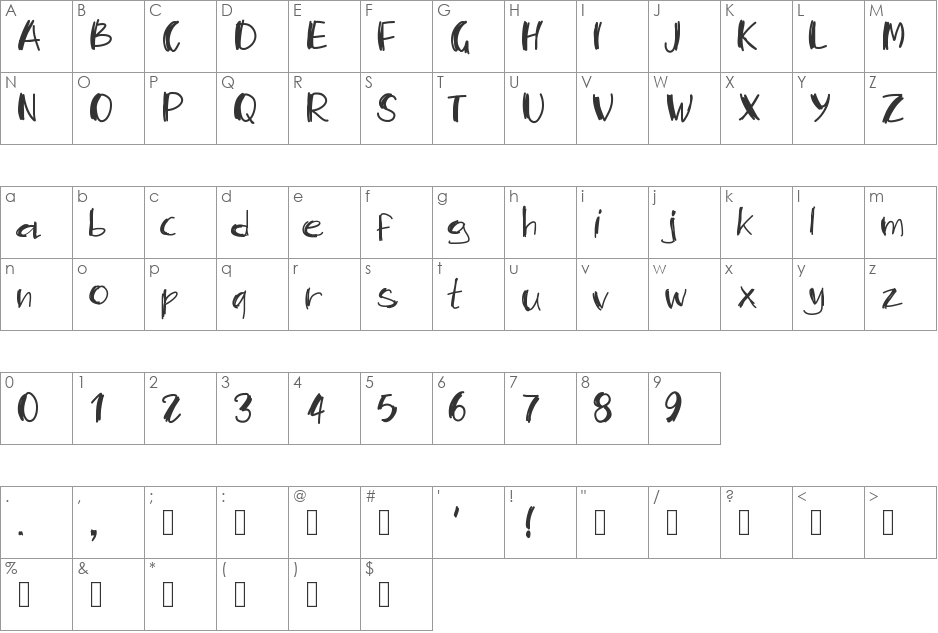 PWMambo font character map preview