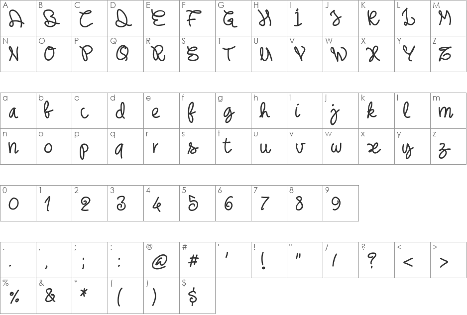 PWNoodleThing font character map preview