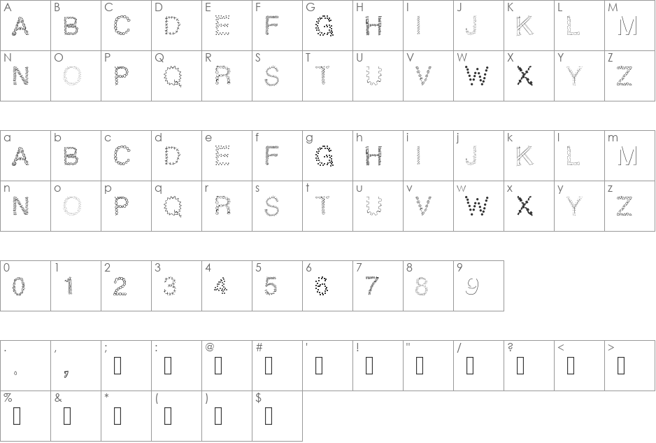 PWPatchwork font character map preview