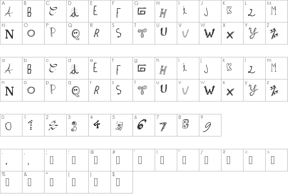 PWPatchwrks font character map preview