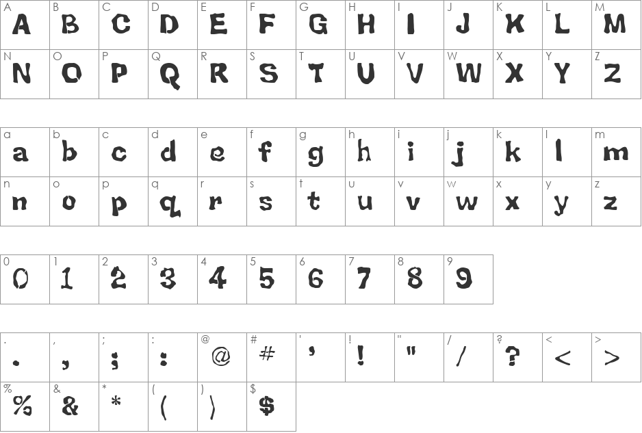 BackSplatter font character map preview