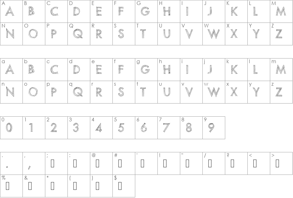 PWScratchedfont font character map preview