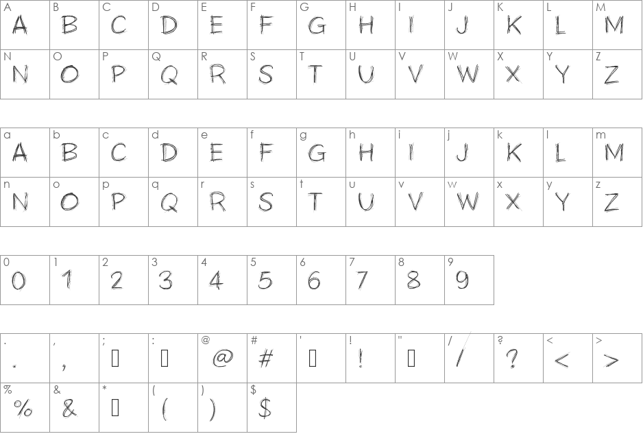 PWScratchy font character map preview