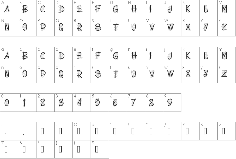 PWScritch font character map preview