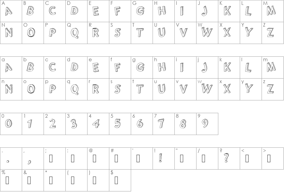 PWShaded font character map preview