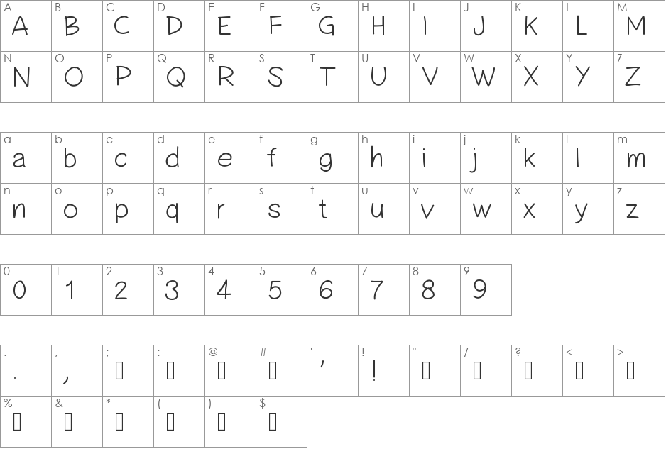 PWSimpleHandwriting font character map preview