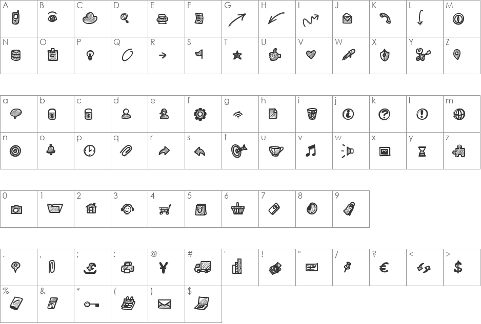 PWSmallIcons font character map preview