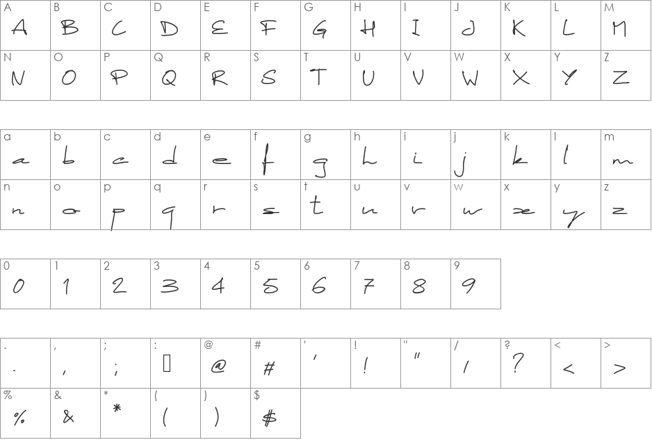 PWStretched font character map preview