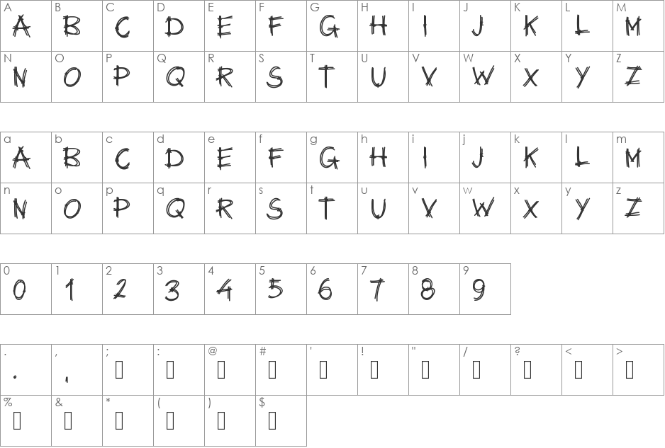 PWSurvival font character map preview