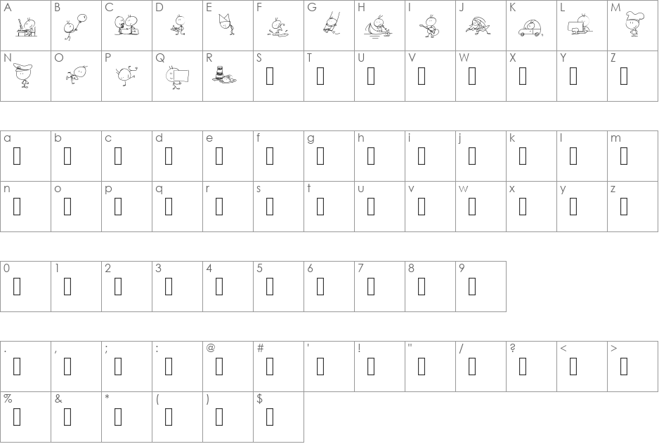 PWTOONZ font character map preview